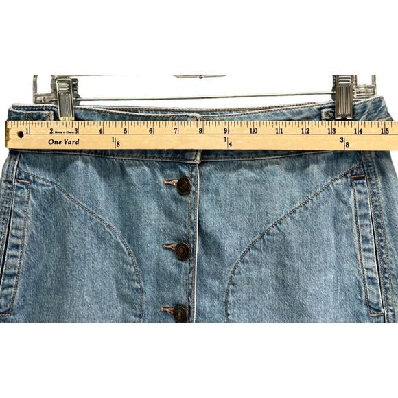 American Eagle Jean Skirt Womens 4 Blue Denim Super High Rise A-Line Button NEW - Picture 8 of 16